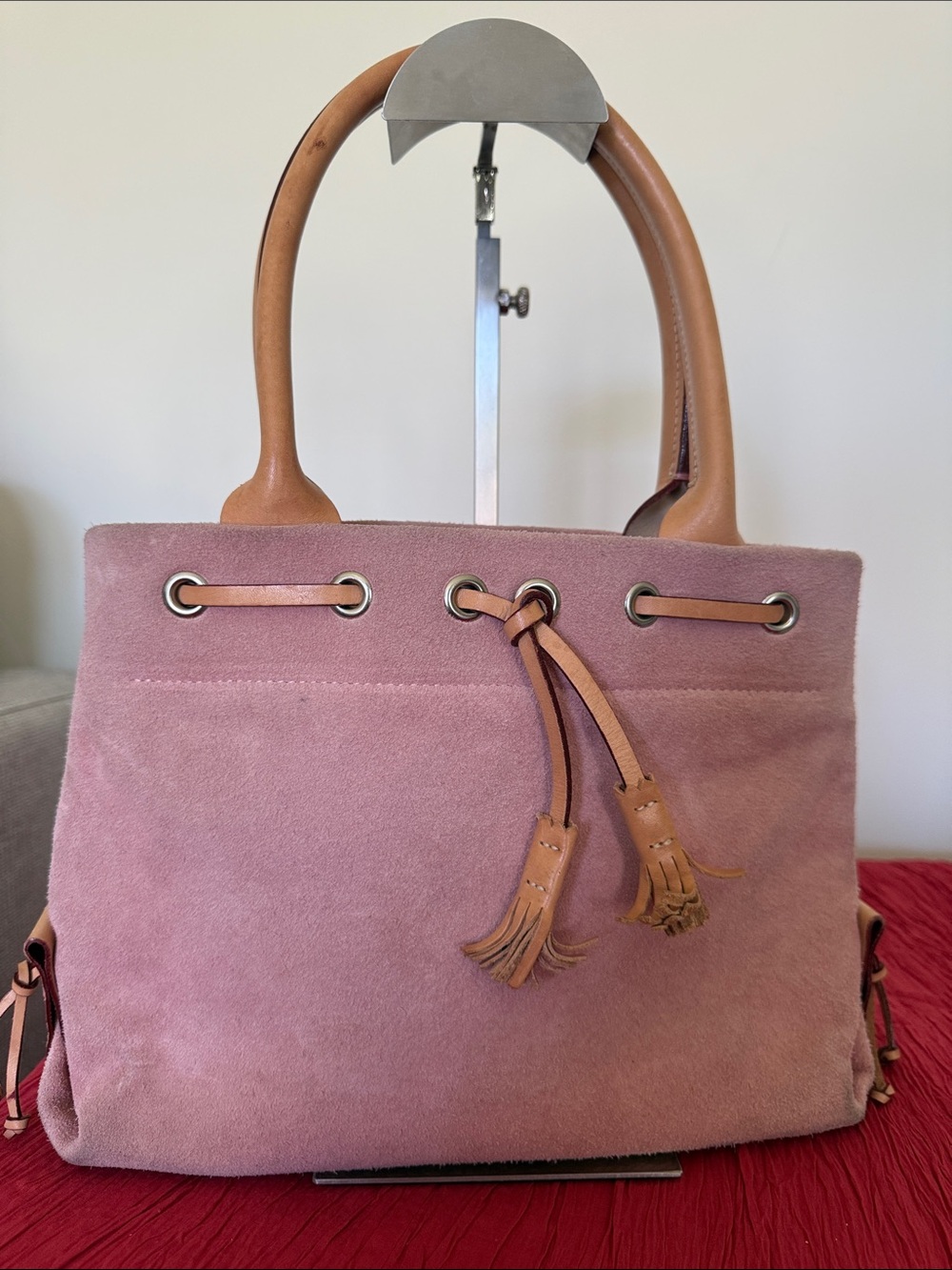 Dooney & Bourke Dusty Rose Suede Tote with Tan Leather Trim